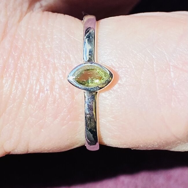 Moldavite Rings - Size 5 Faceted Marquise - Sterling Silver