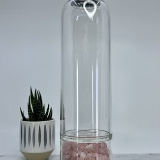 Rose Quartz  Glass Water Bottle Filled Chambered-Elixir