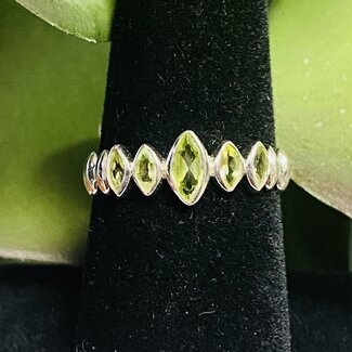 Peridot Ring-Size 8 Marquise Faceted 5 Stone-Sterling Silver