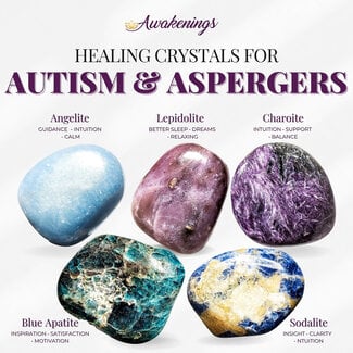 Autism & Aspergers - Crystal Kits Set Bundle Pack - Angelite Lepidolite Charoite Blue Apatite Sodalite
