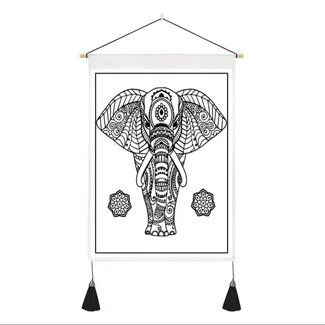Tapestry Banner/ Wall Hanging Decor - Black & White Elephant - Small 19in x 13.75in