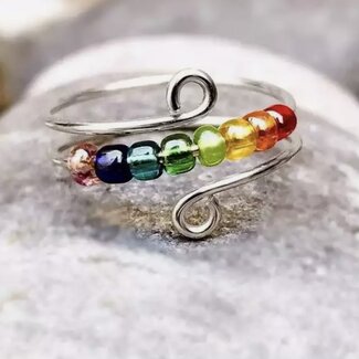 Chakra Fidget Rings - Adjustable Silver Plated Beaded Faceted