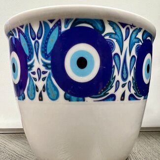 Ceramic Smudge Sage Pot- Evil Eye - Large (White)