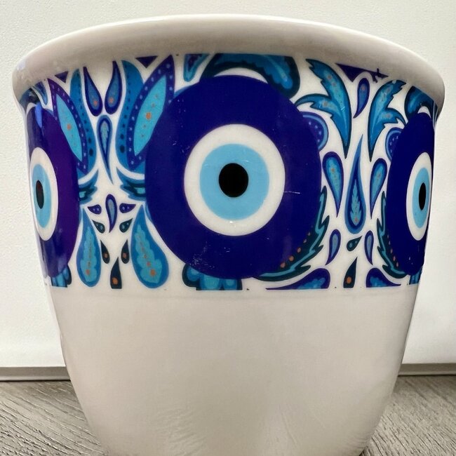 Ceramic Smudge Sage Pot- Evil Eye - Large (White)