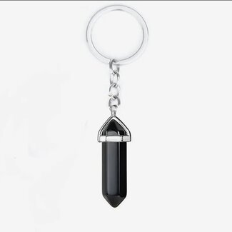 Black Obsidian Point Keychains - Hexagon
