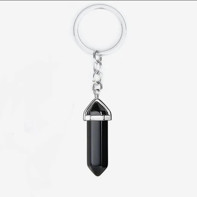 Black Obsidian Point Keychains - Hexagon