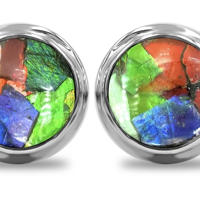 Ammolite Stud Earrings - 6mm - Sterling Silver