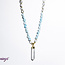 Aquamarine Beaded Necklace with Clear Quartz Point Gold - 16.5" Mala