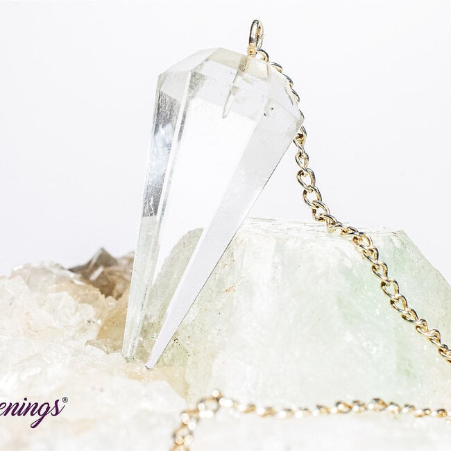 Clear Quartz Pendulum-Dowsing Hexagonal Faceted Point Divination-Silver Chain-Crystal Gemstone