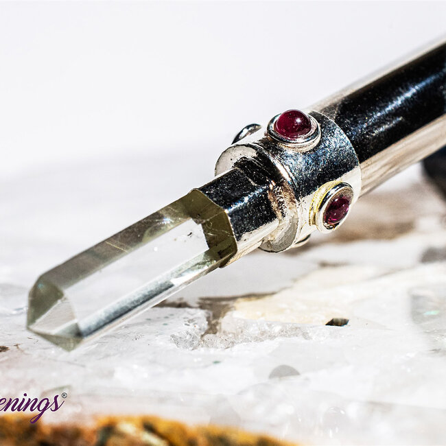 Healing Wand in Silver with Clear Quartz and Decorative Stones 8"