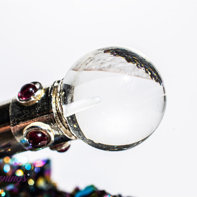 Healing Wand in Silver with Clear Quartz and Decorative Stones 8"