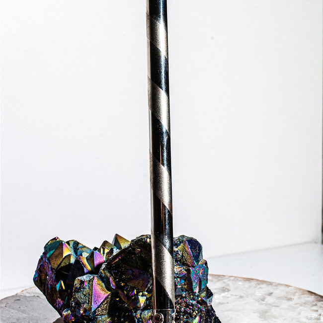 Healing Wand in Silver with Clear Quartz and Decorative Stones 8"