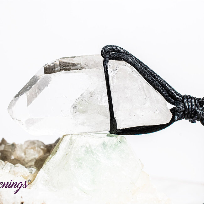 Clear (Crystal) Quartz Rough Point Necklace - Black Wax Cord Adjustable
