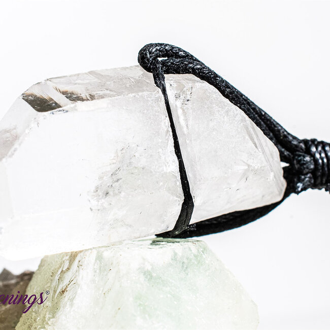 Clear (Crystal) Quartz Rough Point Necklace - Black Wax Cord Adjustable