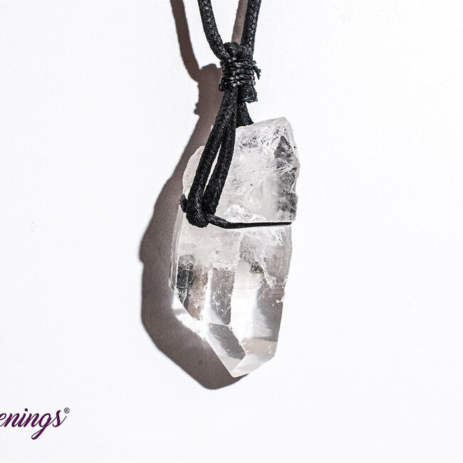 Clear (Crystal) Quartz Rough Point Necklace - Black Wax Cord Adjustable