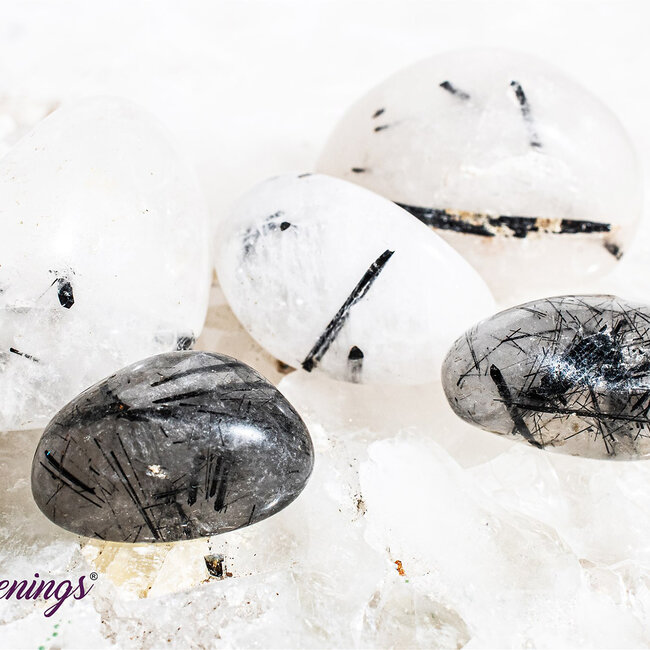 Black Tourmaline in Clear Quartz (Tourmalated Tourmalinated Rutilated Quartz) - Tumbled