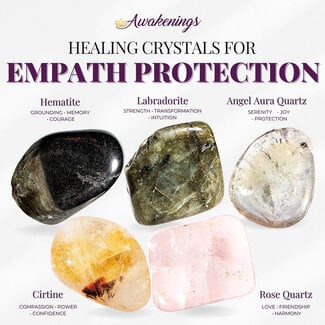 Empath Protection - Crystal Kits Set Bundle Pack - Hematite Labradorite Angel Aura Quartz Citrine Rose Quartz