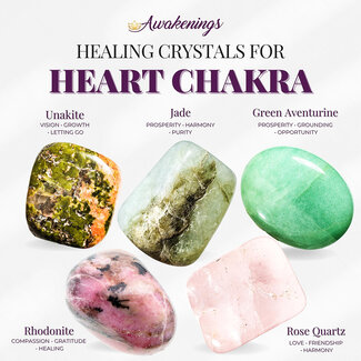 Heart Chakra - Crystal Kits Set Bundle Pack - Unakite Jade Green Aventurine Rose Quartz & Rhodonite