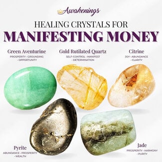 Manifest Money - Crystal Kits Set Bundle Pack - Green Aventurine Gold Rutilated Quartz Citrine Pyrite Jade
