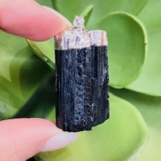 Black Tourmaline Pendants - Rough Raw Natural - Silver Plated Cap (1-2")