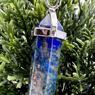 Lapis Lazuli Necklaces - Point on Bead Chain 18" Silver Plated