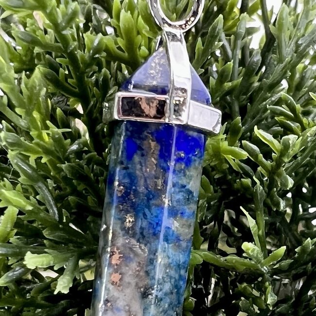 Lapis Lazuli Necklaces - Point on Bead Chain 18" Silver Plated