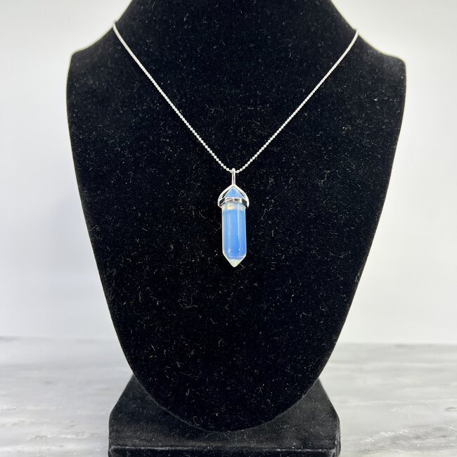 Opalite Necklaces - Point on Bead Chain 18" Silver Plated