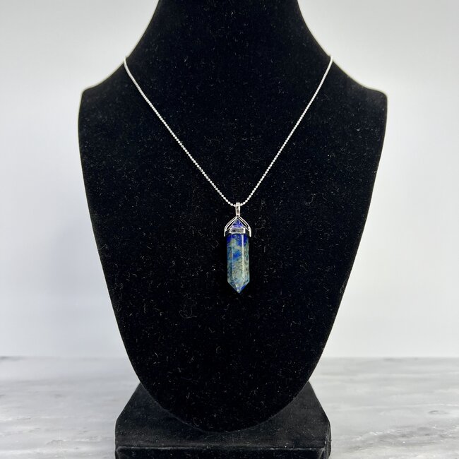 Lapis Lazuli Necklaces - Point on Bead Chain 18" Silver Plated