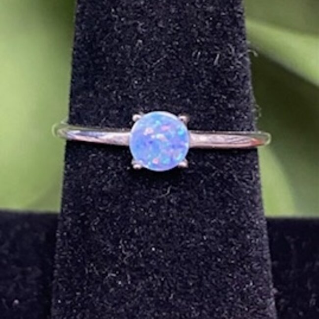Australian Opal Rings - Size 7.5 Round Circle - Prong Claw Set Sterling Silver