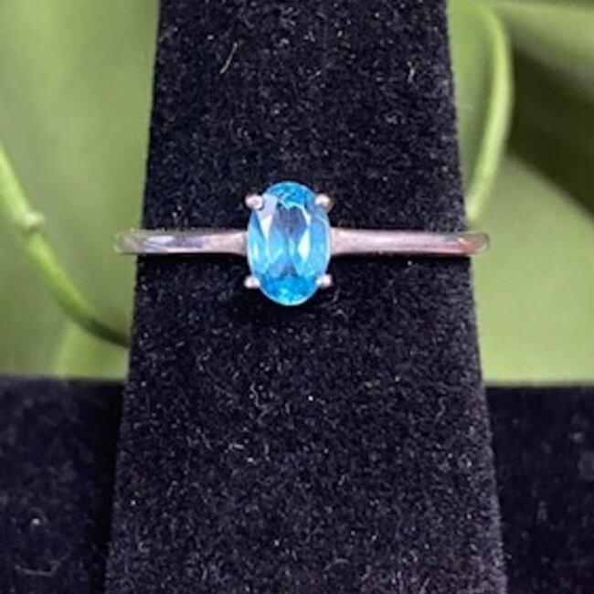 Blue Apatite (Paribha) Rings - Size 7 Oval Faceted Prong Claw Set - Sterling Silver