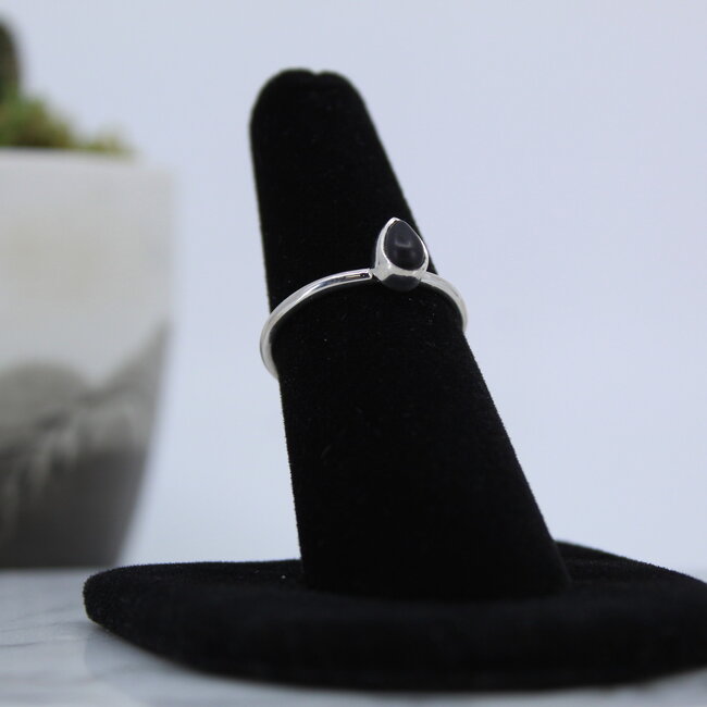 Shungite Ring - Size 4 Teardrop Pear Bezel Set - Sterling Silver