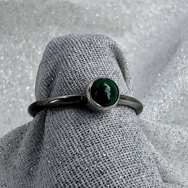 Malachite Rings - Size 7 Round Bezel Set - Sterling Silver