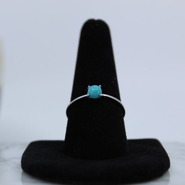 Turquoise Rings - Size 6.5 Round Circle - Prong Claw Set Sterling Silver