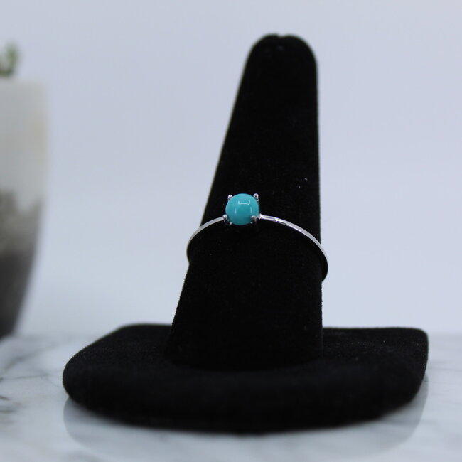 Turquoise Rings - Size 6.5 Round Circle - Prong Claw Set Sterling Silver