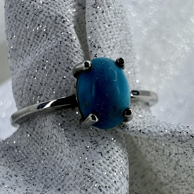 Turquoise Rings - Size 6 Oval - Prong Claw Set Sterling Silver