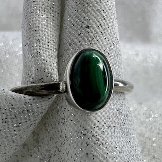 Malachite Oval Ring-Size 4-Sterling Silver