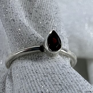 Garnet Ring - Size 4 Teardrop Pear Bezel Sterling Silver