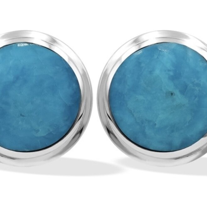 Peruvian Blue Opal Earrings - (AAA Grade) Round Sterling Silver Bezel Set