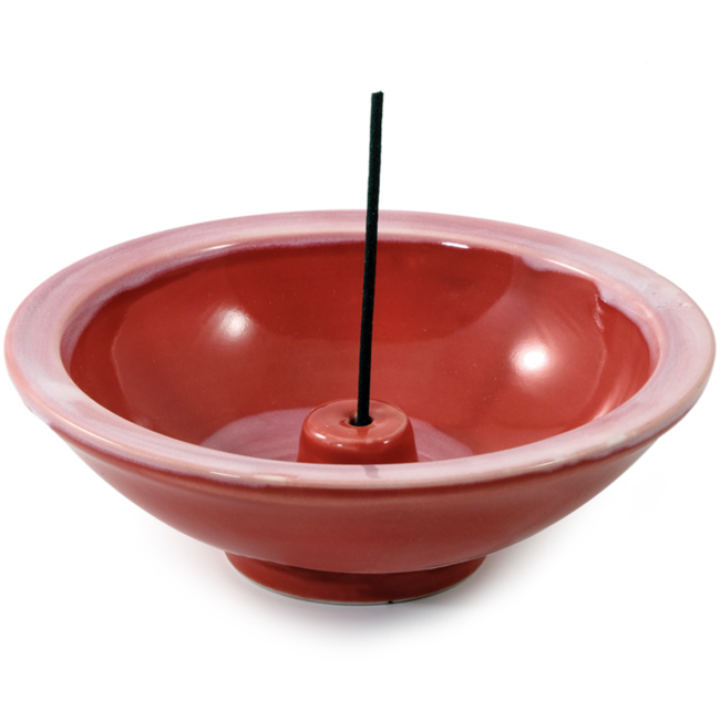 Incense Stick Burner Holder 4.5" Round Wheel Crimson Red Ceramic Cone Coil