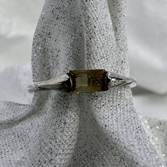 Citrine Ring-Size 6 Faceted Rectangle Flush (Emerald Cut)-Sterling Silver