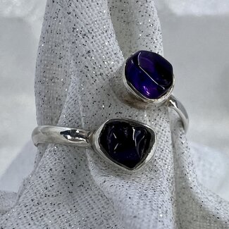 Amethyst Rings -Adjustable (Size 5-6) Rough Two Stone - Sterling Silver Raw Natural