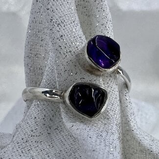 Amethyst Ring-Adjustable (Size 7-8) Rough Two Stone-Sterling Silver Raw Natural