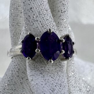 Amethyst Ring-Size 7 Triple Faceted Oval-Sterling Silver