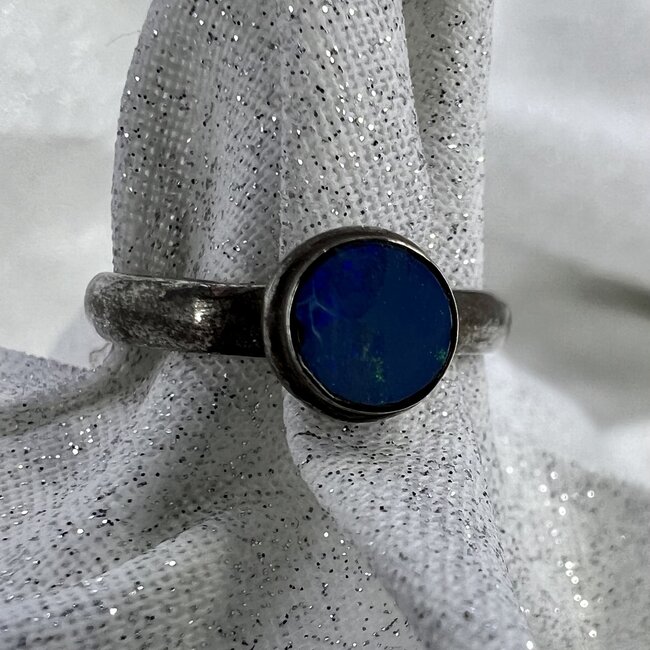 Australian Opal Rings - Size 8 Round Bezel Set Sterling Silver