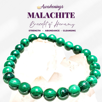 Malachite Bracelet 8 Mm on Elastic Many Sizes Available Real