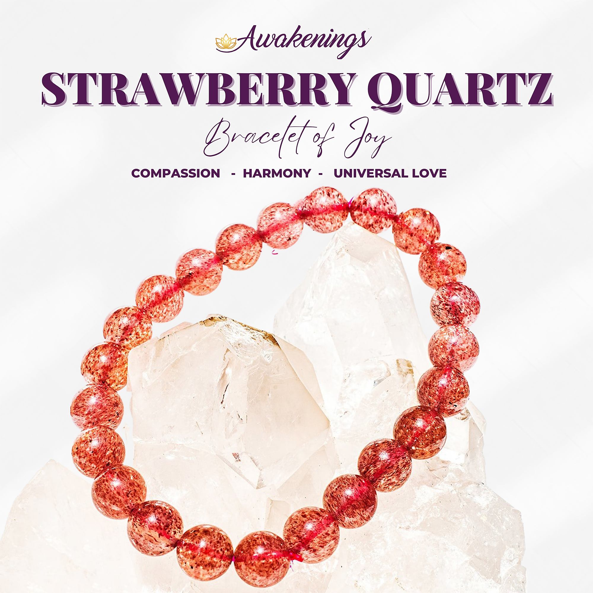 Strawberry Quartz & Clear Quartz Crystal Bracelet