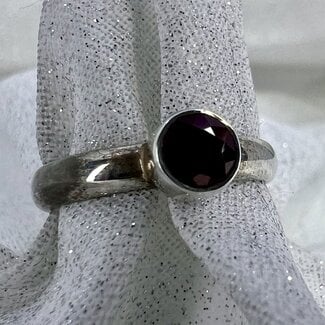 Ruby Ring Size 7-Round Faceted Sterling Silver