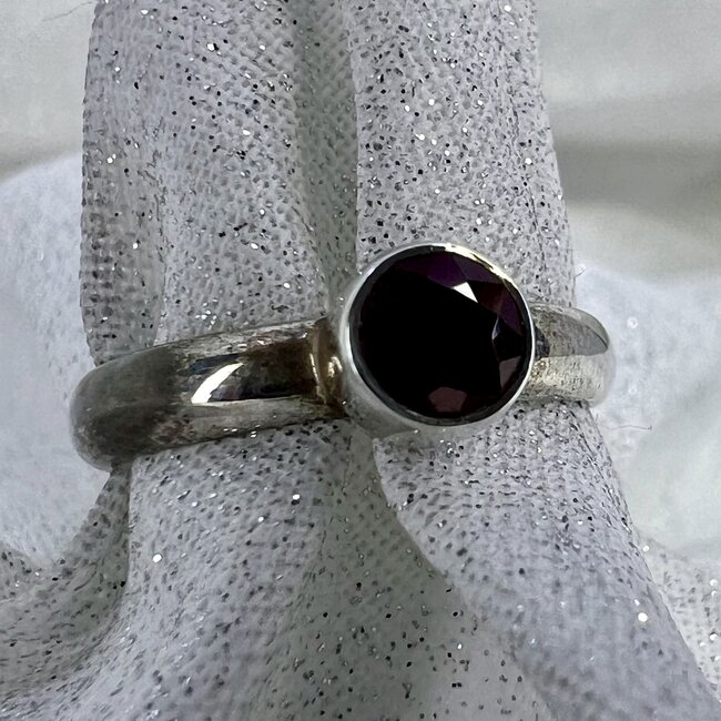 Ruby Ring Size 7-Round Faceted Sterling Silver