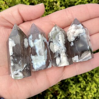 Black Flower Agate (Cherry Blossom) Tower Point Generator- Small (1-2")