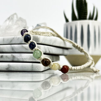 7 Seven Chakra Hemp Bracelets - Adjustable White Cream Off White
